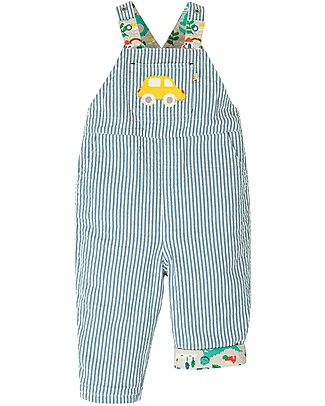 Frugi Rory Reversible Dungaree - Seersucker Stripe/Dino Dungarees