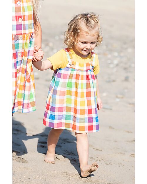 Frugi Rosemary Reversible Dress - Wells-Next-The-Sea - Rainbow Check/Chambray - Organic Cotton Dresses_