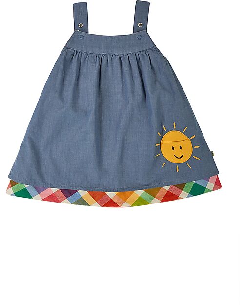 Frugi Rosemary Reversible Dress - Wells-Next-The-Sea - Rainbow Check/Chambray - Organic Cotton Dresses_