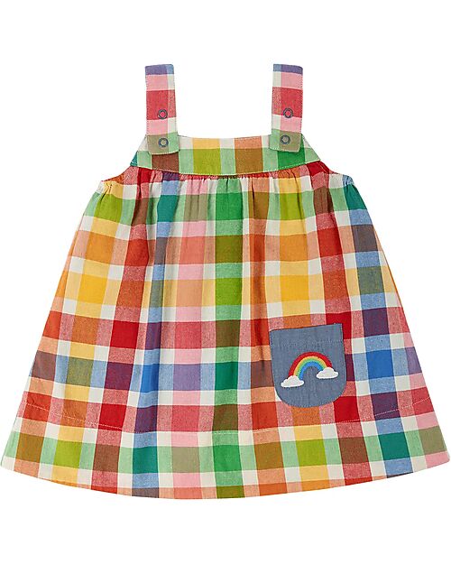 Frugi Rosemary Reversible Dress - Wells-Next-The-Sea - Rainbow Check/Chambray - Organic Cotton Dresses_