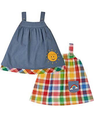 Frugi Rosemary Reversible Dress - Wells-Next-The-Sea - Rainbow Check/Chambray - Organic Cotton Dresses_