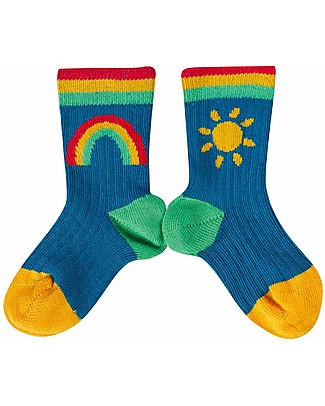 Frugi Rudy Rib Socks 2 Pack - Soft White/Rainbow - Organic Cotton Socks