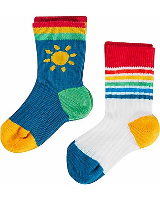Frugi Rudy Rib Socks 2 Pack - Soft White/Rainbow - Organic Cotton Socks