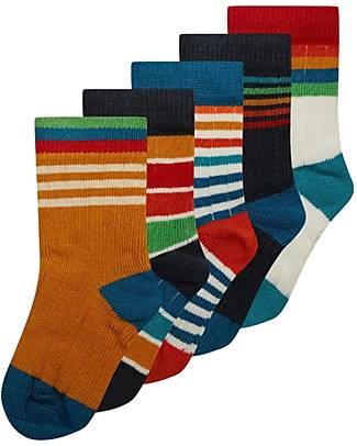Frugi Rudy Rib Socks 5 Pack - Rainbow Multi Stripe - Organic Cotton Socks