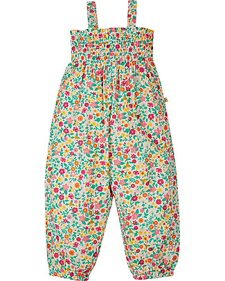 Frugi Safia Smocked Dungaree - Ditsy Flower Valley - 100% Organic Cotton Rompers