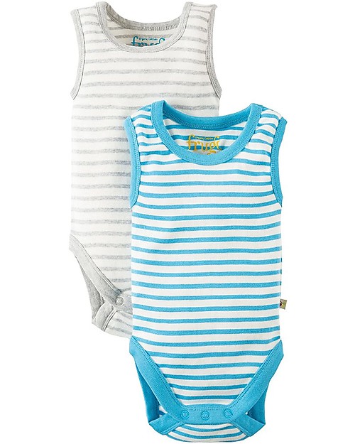 Frugi Sailor Vest Body, Pack of 2, Stripes - 100% Organic Cotton Short Sleeves Bodies