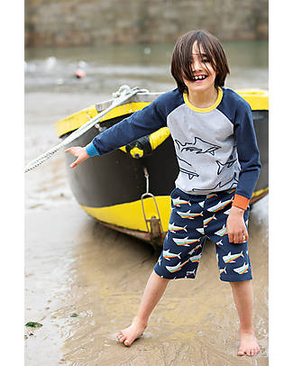 Frugi Samson Shorts - Indigo Rainbow Sharks - Organic Cotton Shorts