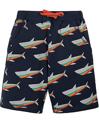 Frugi Samson Shorts - Indigo Rainbow Sharks - Organic Cotton Shorts
