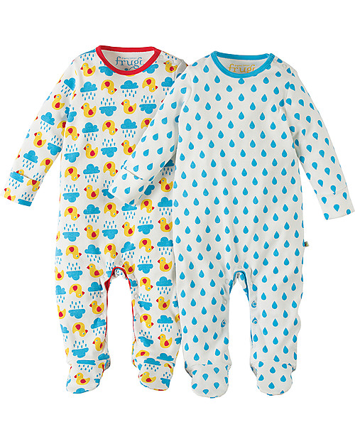 Frugi Scrumptious Babygrow, Duck Weather+Sky Drops - Pack of 2 - 100% Organic Cotton Babygrows