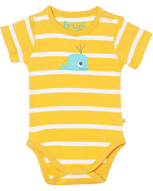 Frugi Short Sleeve Lowen Body, Yellow - 100% Organic Cotton Short Sleeves Bodies