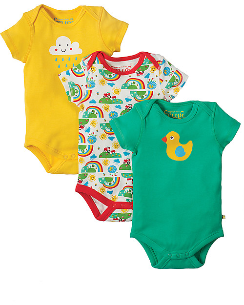 Frugi Short Sleeves Bodysuits, Pack of 3, Happy Days - 100% organic cotton Short Sleeves Bodies