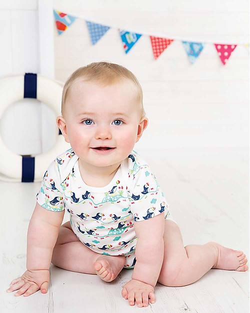 Frugi Short Sleeves Bodysuits, Pack of 3, Puffins - 100% organic cotton Short Sleeves Bodies