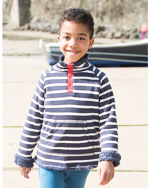 Frugi Snuggle Fleece, Navy Mid Breton - 100% organic cotton Sweatshirts