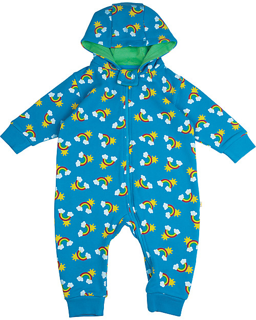 Frugi Snuggle Suit with Hood, Rainbow Days - 100% organic brush back cotton Babygrows
