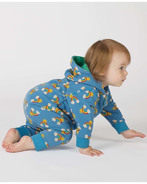 Frugi Snuggle Suit with Hood, Rainbow Days - 100% organic brush back cotton Babygrows