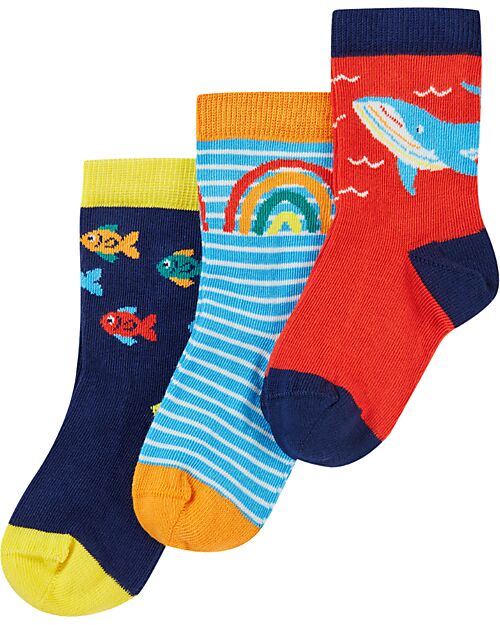 Frugi Socks Pack of 3 Little Socks - Rainbow Sea - Organic Cotton Socks