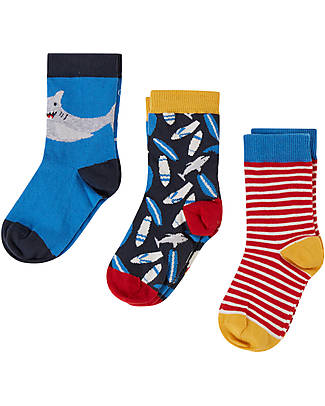 Frugi Socks Pack of 3 Rock My Socks - Wells-Next-The-Sea - Shark - Organic Cotton Socks
