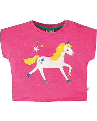 Frugi Sophia Slub T-shirt - Flamingo/Unicorn - 100% organic cotton Evening Tops