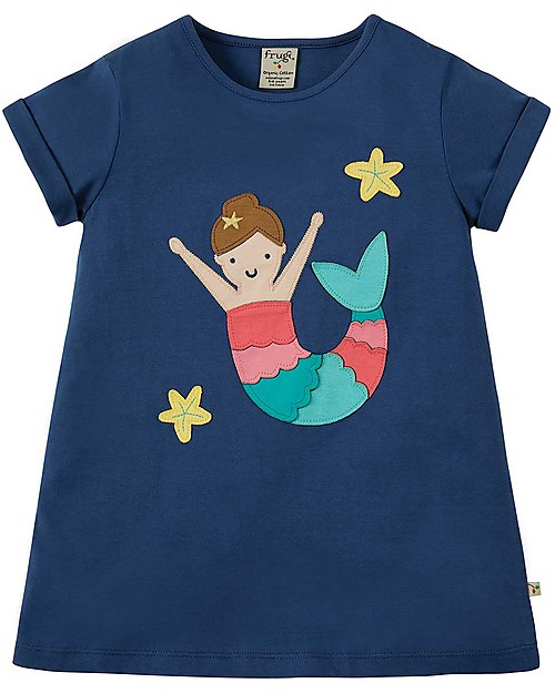 Frugi Sophie Applique Top, Marine Blue/Mermaid - 100% organic cotton T-shirts