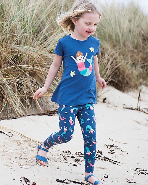 Frugi Sophie Applique Top, Marine Blue/Mermaid - 100% organic cotton T-shirts