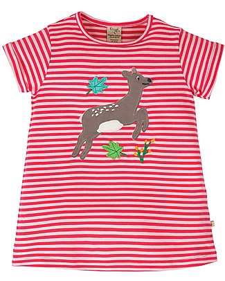 Frugi Sophie Applique Top - Watermelon Stripe/Deer - 100% organic cotton T-Shirts And Vests