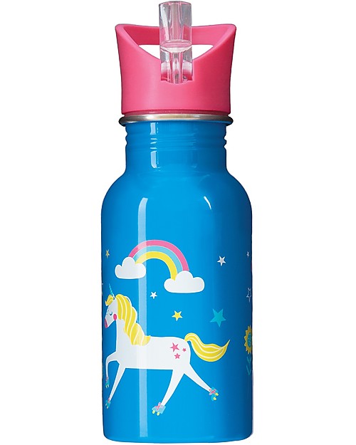 Frugi Splish Splash Steel Bottle - Motosu Blue/Unicorn - 400ml Non-Thermal Water Bottles