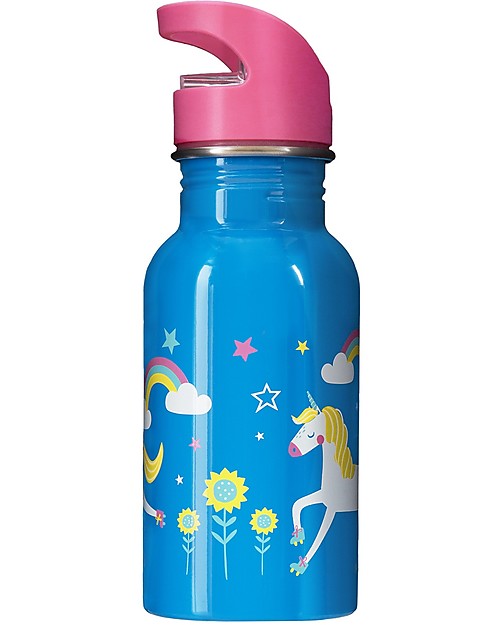 Frugi Splish Splash Steel Bottle - Motosu Blue/Unicorn - 400ml Non-Thermal Water Bottles