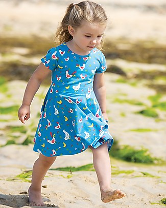 Frugi Spring Skater Dress - Bantam Chickens - Elasticated organic cotton Dresses