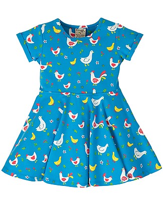 Frugi Spring Skater Dress - Bantam Chickens - Elasticated organic cotton Dresses