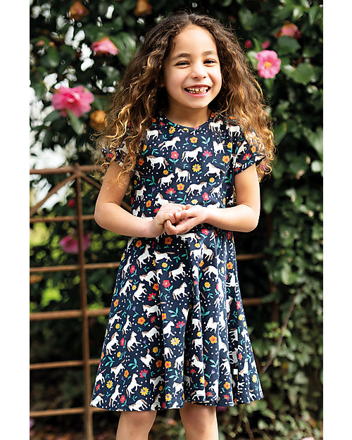 Frugi Spring Skater Dress - Indigo - Wild Horses - Organic Cotton Dresses_