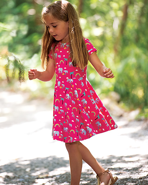 Frugi Spring Skater Dress - Pink Rainbow Walks - Organic Cotton Dresses_