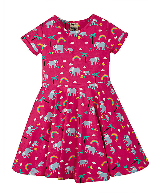 Frugi Spring Skater Dress - Pink Rainbow Walks - Organic Cotton Dresses_