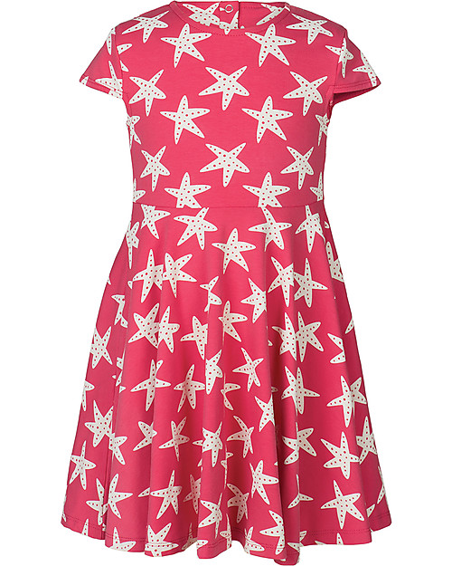 Frugi Spring Skater Dress, Raspberry Starfish - Elasticated organic cotton Dresses_