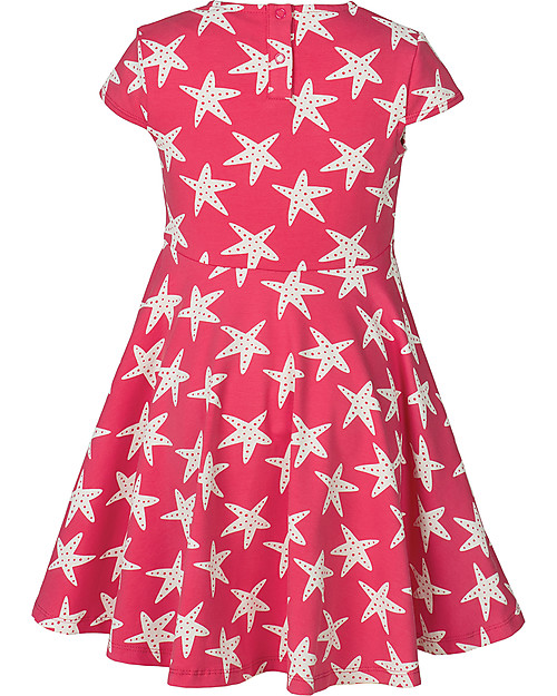 Frugi Spring Skater Dress, Raspberry Starfish - Elasticated organic cotton Dresses_