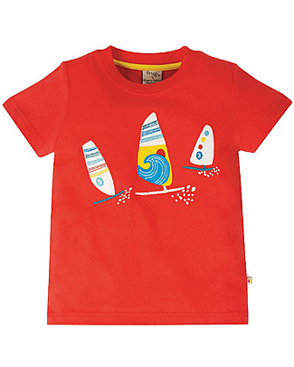 Frugi Stanley Applique T-shirt - Koi Red/Boats - 100% Organic Cotton T-Shirts And Vests