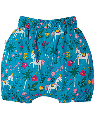 Frugi Steph Smocked Shorts - Teal indian horse - Organic Cotton Shorts