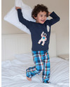 Frugi Super PJs - Navy Blue Top with Astronaut applique & Check Pants - 100% organic cotton Pyjamas