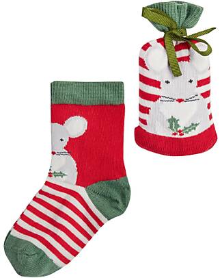 Frugi Super Socks in a Bag - True Red Stripe/Mouse Tights