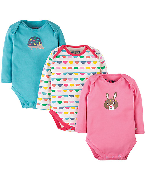 Frugi Super Special 3-Pack Bodysuits, Bunting - 100% organic cotton Long Sleeves Bodies