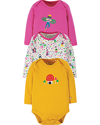 Frugi Super Special 3-Pack Bodysuits - Fairy - 100% Organic Cotton Long Sleeves Bodies