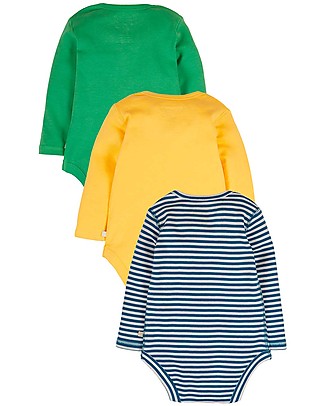 Frugi Super Special 3 Pack Bodysuits - Farm - 100% Organic Cotton Long Sleeves Bodies