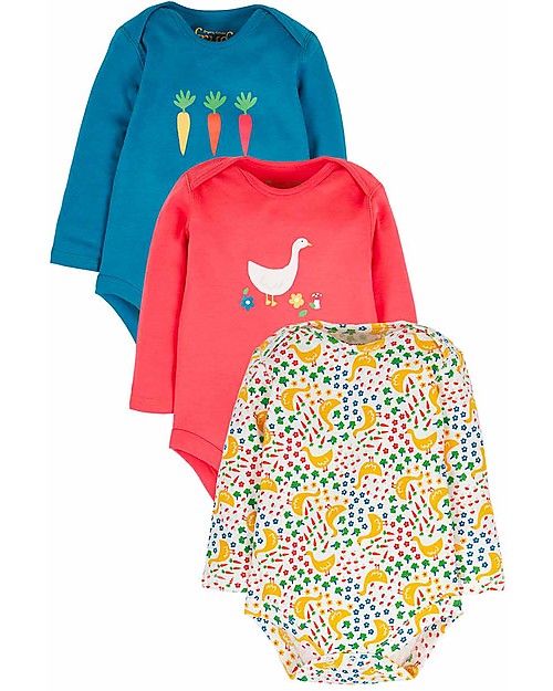 Frugi Super Special 3 Pack Bodysuits - Geese - 100% Organic Cotton Long Sleeves Bodies