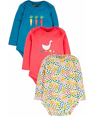 Frugi Super Special 3 Pack Bodysuits - Geese - 100% Organic Cotton Long Sleeves Bodies