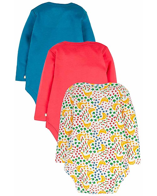 Frugi Super Special 3 Pack Bodysuits - Geese - 100% Organic Cotton Long Sleeves Bodies