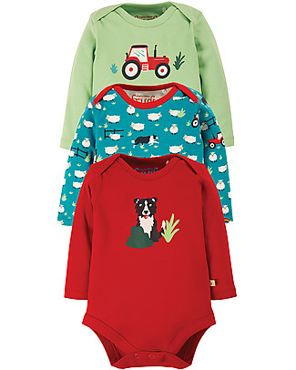 Frugi Super Special 3-Pack Bodysuits - Tractor - 100% Organic Cotton Long Sleeves Bodies