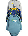 Frugi Super Special 3-Pack Bodysuits, Wolf - 100% organic cotton Long Sleeves Bodies