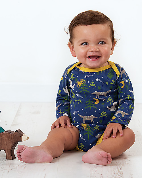 Frugi Super Special 3-Pack Bodysuits, Wolf - 100% organic cotton Long Sleeves Bodies