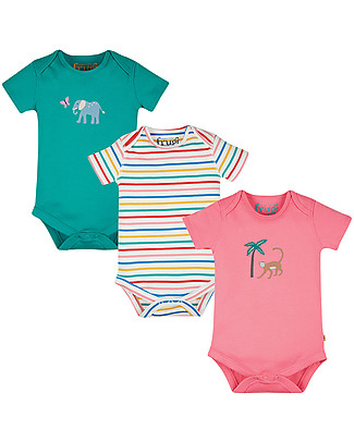 Frugi Super Special 3-Pack Short Sleeved Bodysuits - Animals - 100% Organic Cotton Short Sleeves Bodies