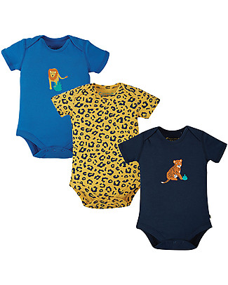 Frugi Super Special 3-Pack Short Sleeved Bodysuits - Big Cats - 100% Organic Cotton Short Sleeves Bodies