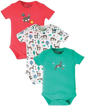 Frugi Super Special 3-Pack Short Sleeves Bodysuits - Deer - Organic cotton Short Sleeves Bodies